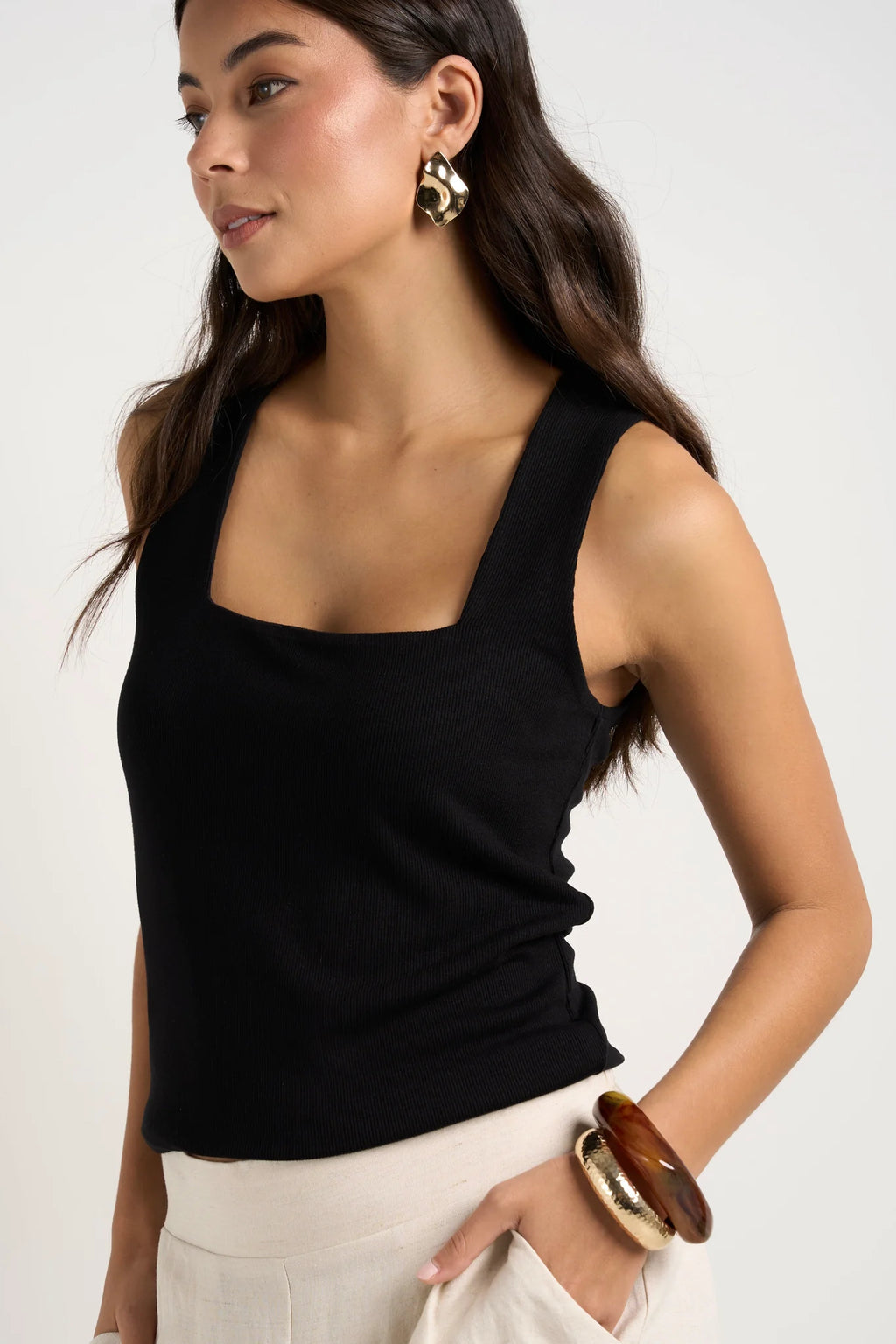Positive Black Rib Square Neck Tank Black
