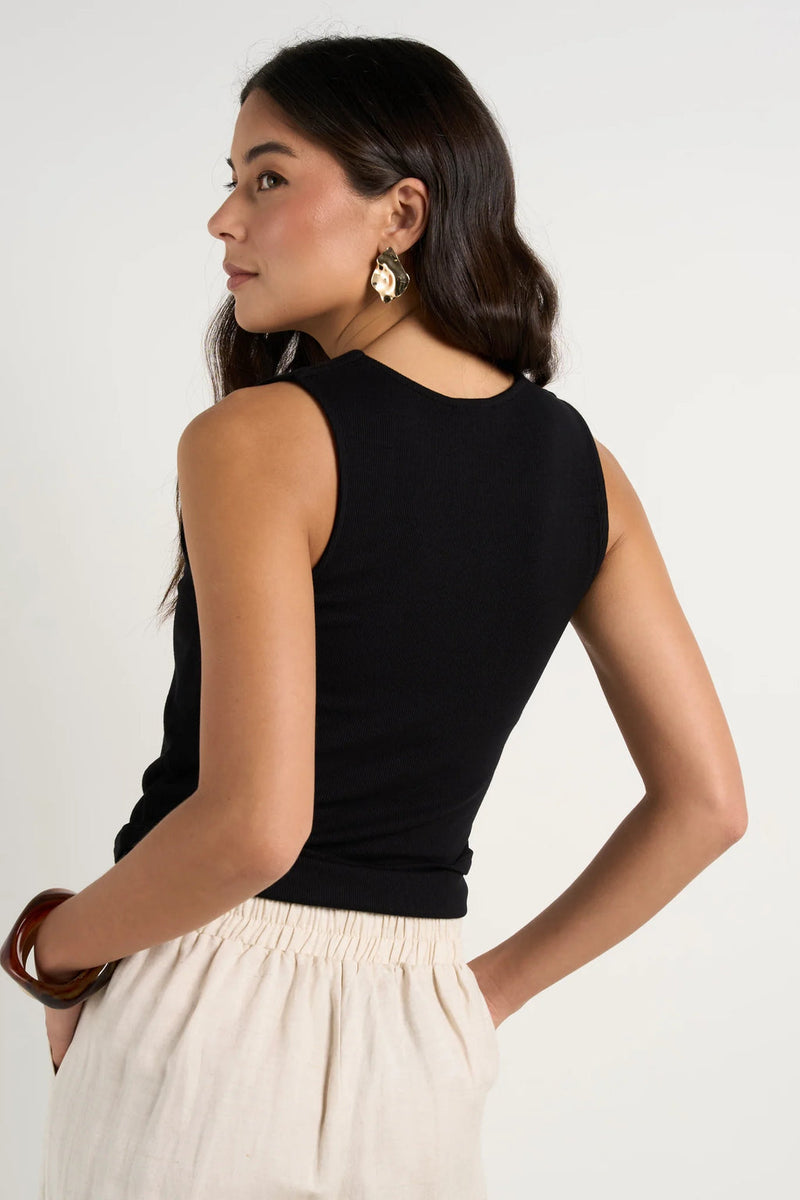 Positive Black Rib Square Neck Tank Black