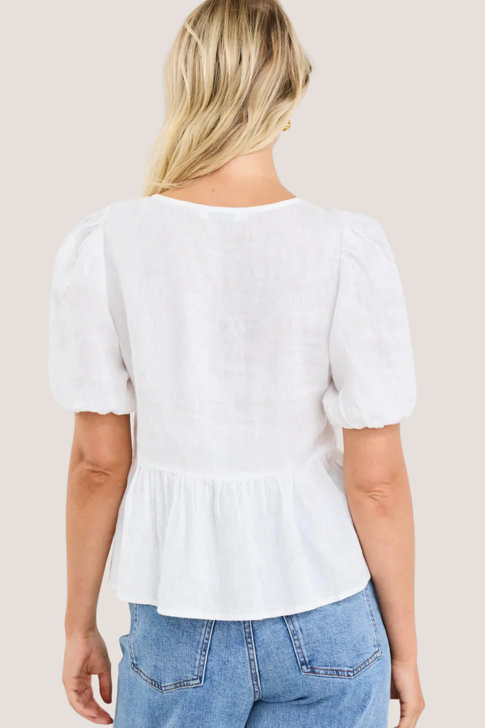 Restore Ivory Tie Front Peplum Short Sleeve Top