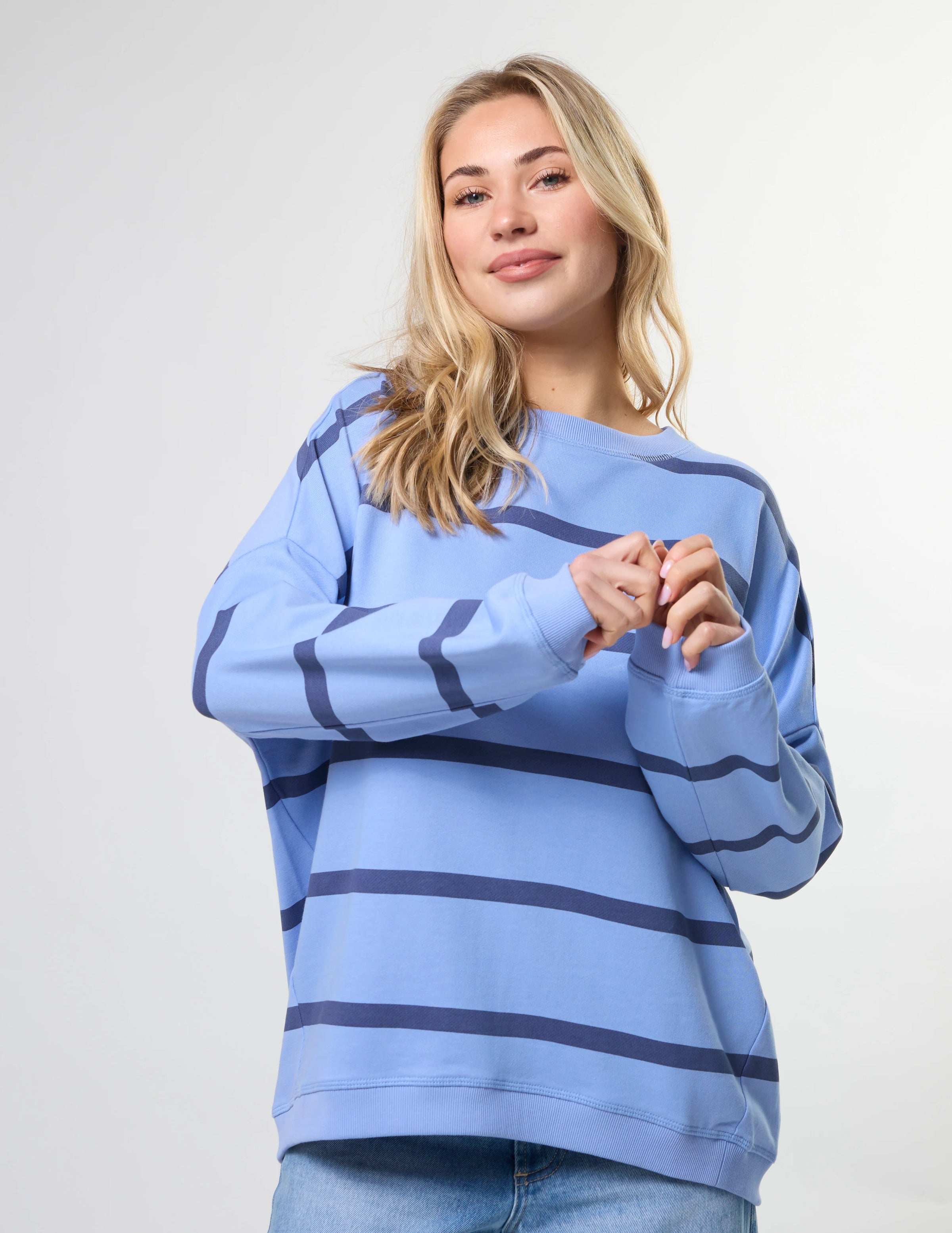 Newport Relaxed Crew Cornflower Baby Cross Stripe