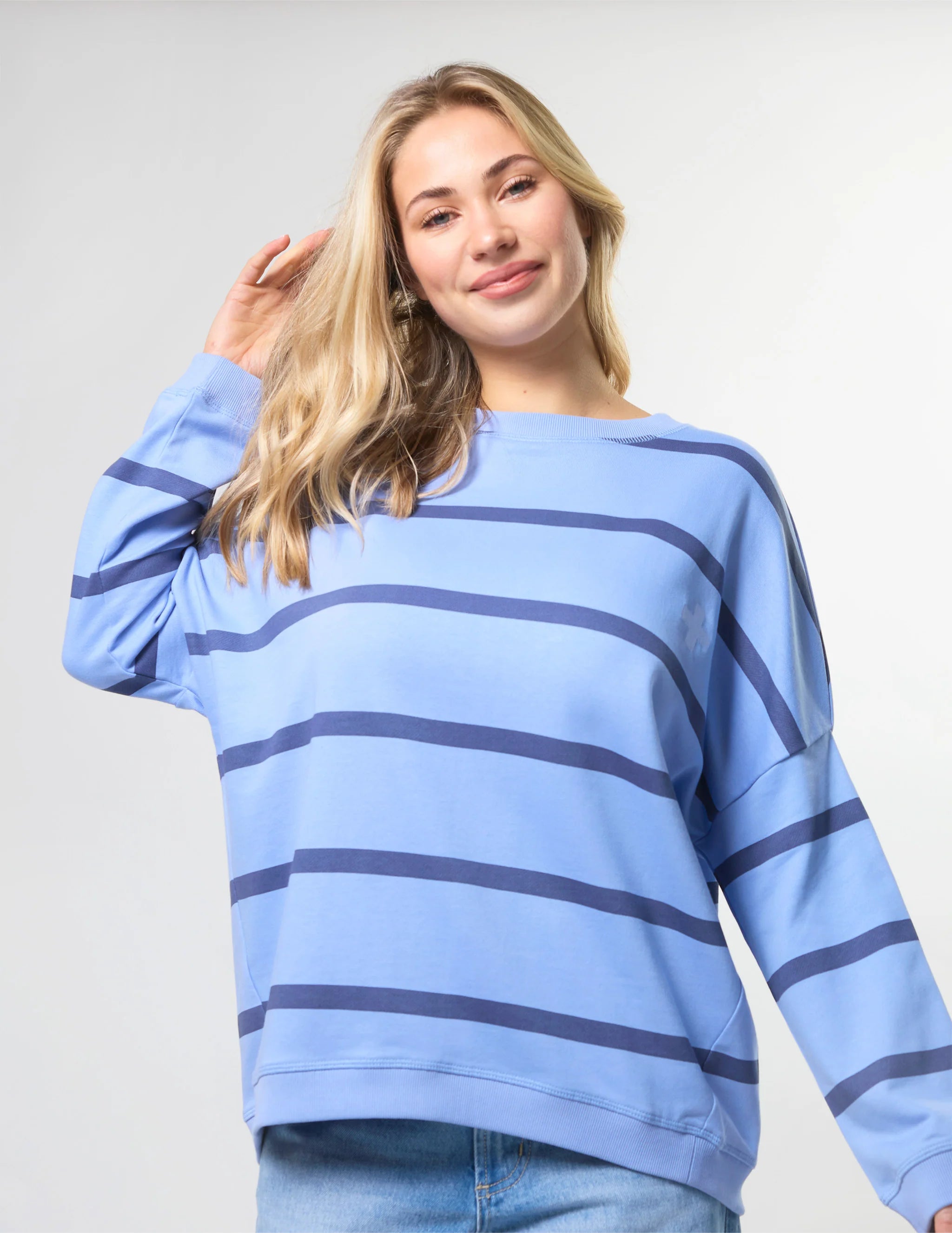 Newport Relaxed Crew Cornflower Baby Cross Stripe
