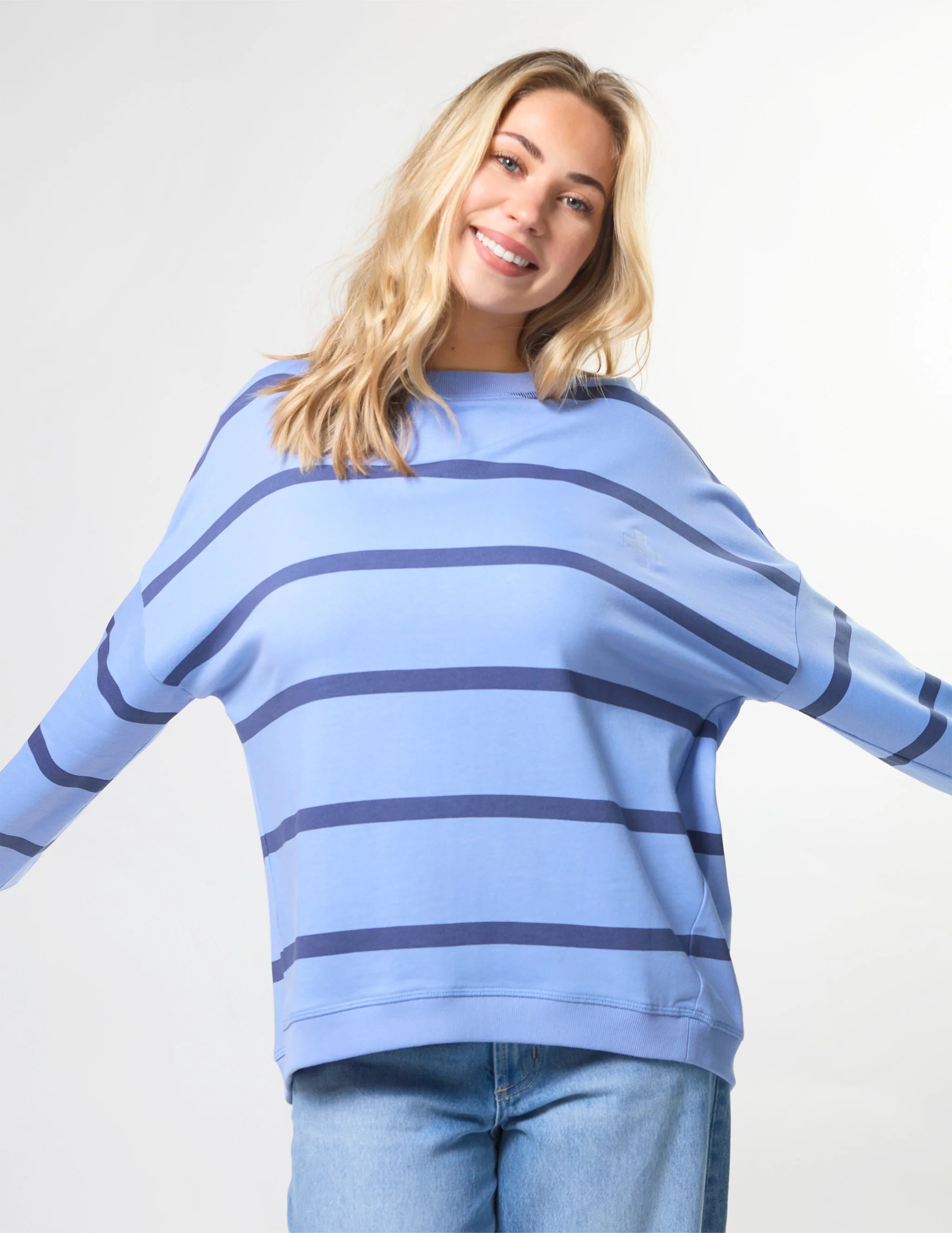 Newport Relaxed Crew Cornflower Baby Cross Stripe