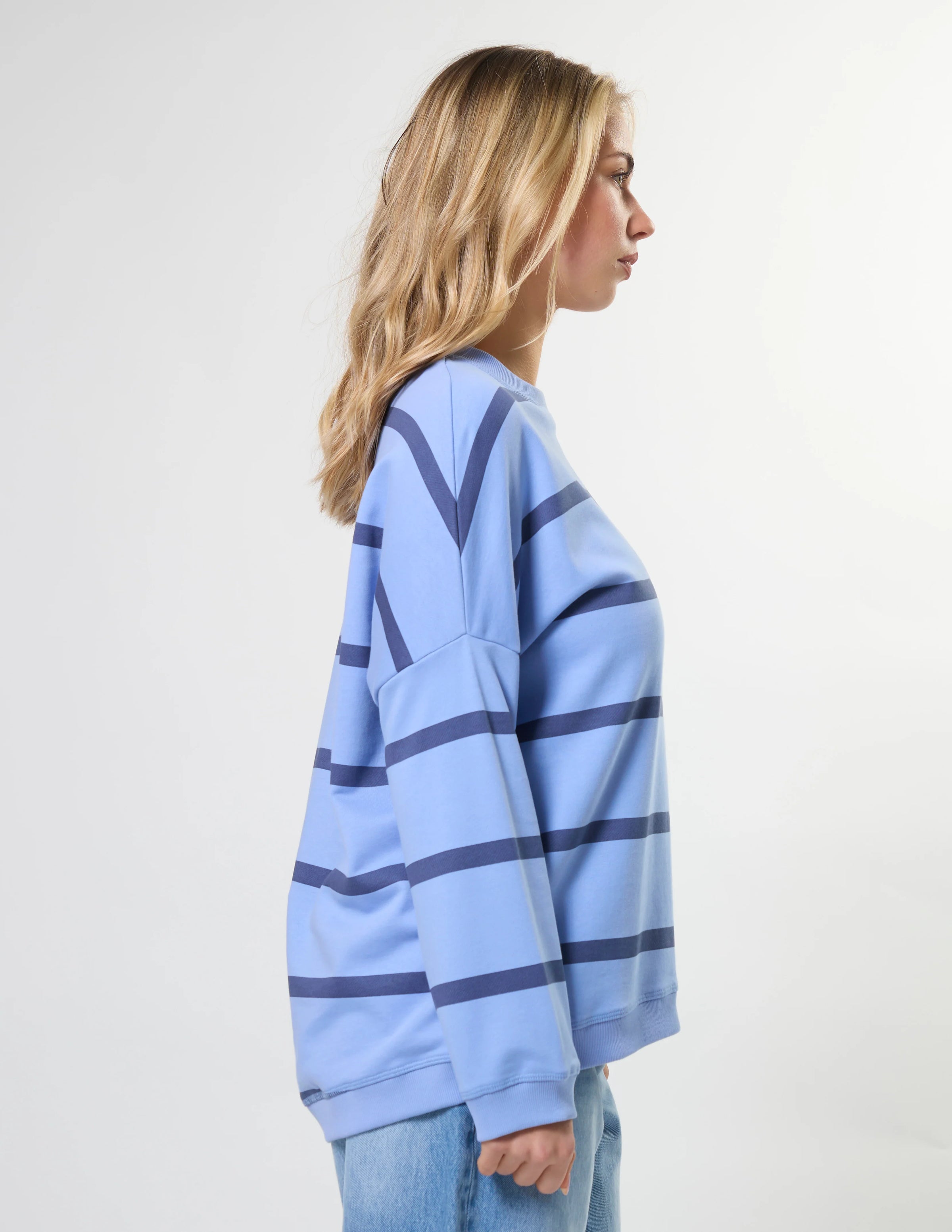 Newport Relaxed Crew Cornflower Baby Cross Stripe