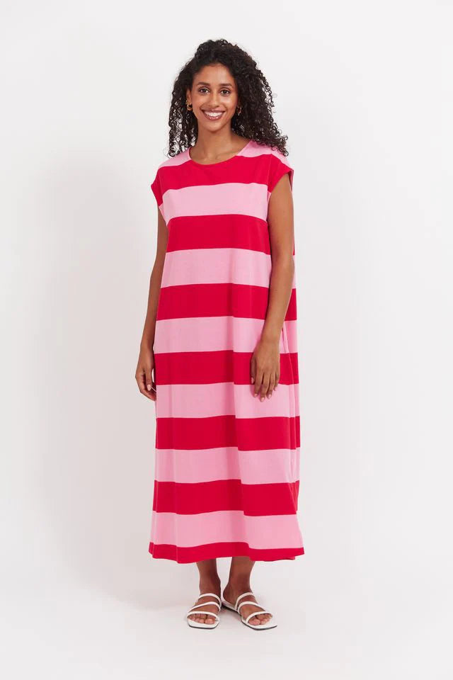 Jardin Stripe T-Shirt Dress Garnet