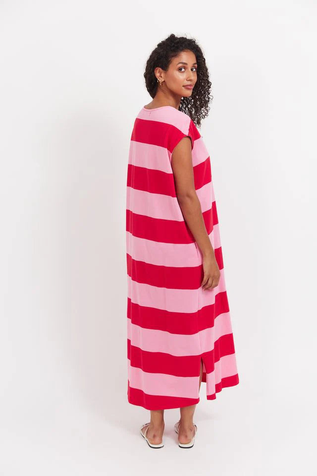 Jardin Stripe T-Shirt Dress Garnet