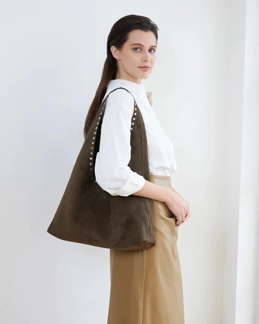 Louenhide Hailey Suedette Shoulder Bag Olive