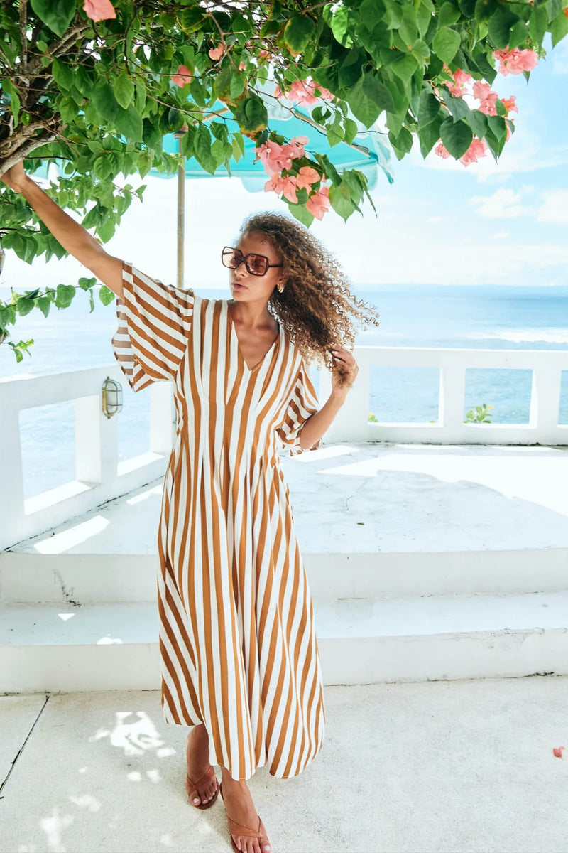 Treville Stripe Maxi Dress Caramel