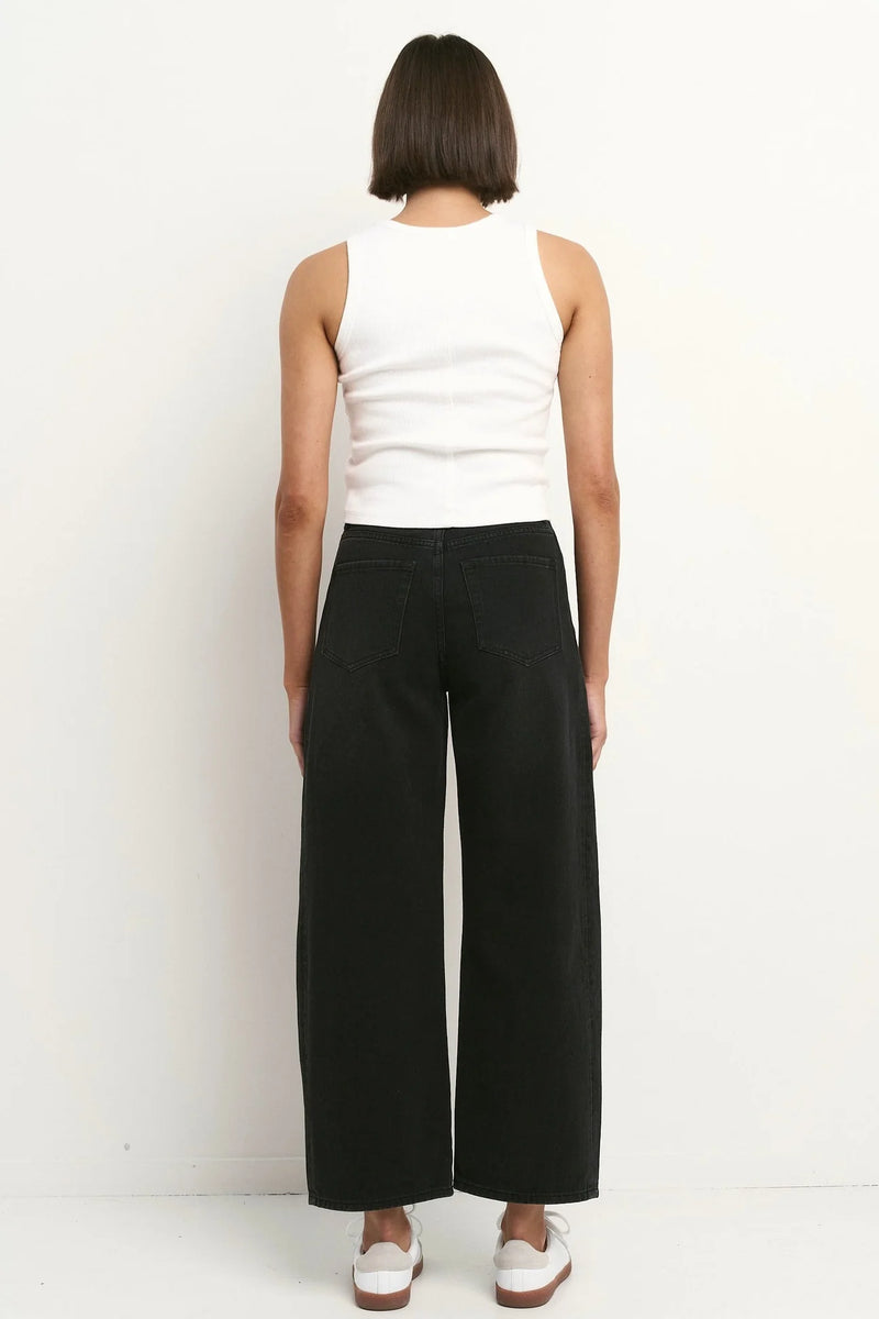 Varsity Black Wash Forward Seam Barrel Jeans