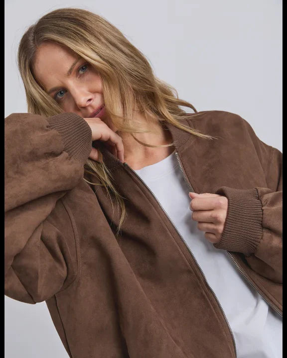 Evie Suede Bomber Chocolate