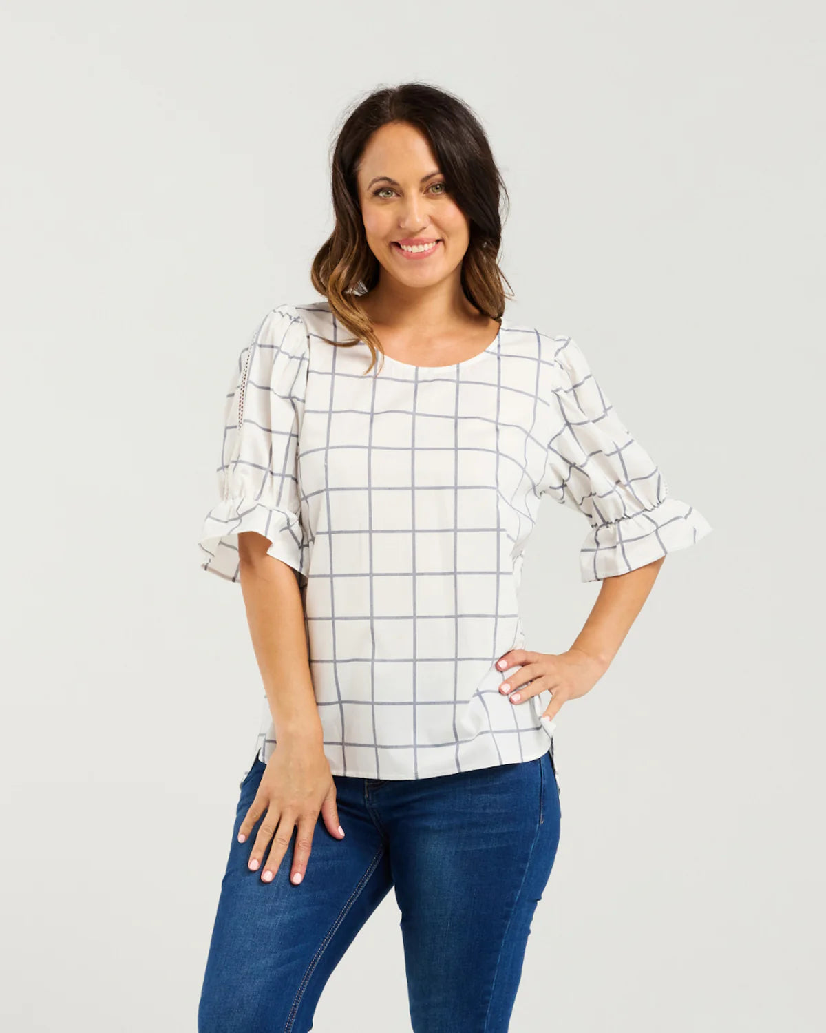 Sadie Top White Grid