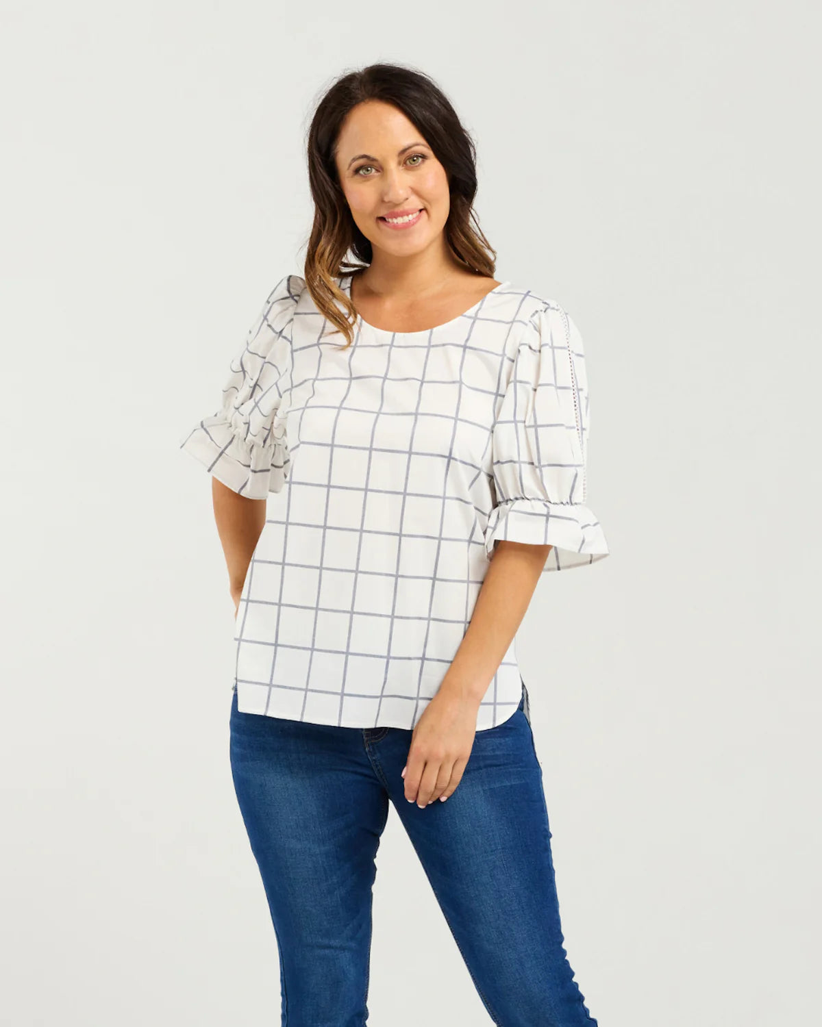 Sadie Top White Grid