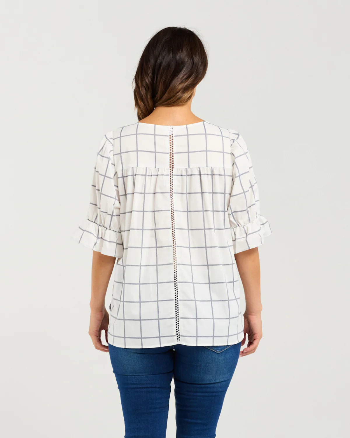 Sadie Top White Grid