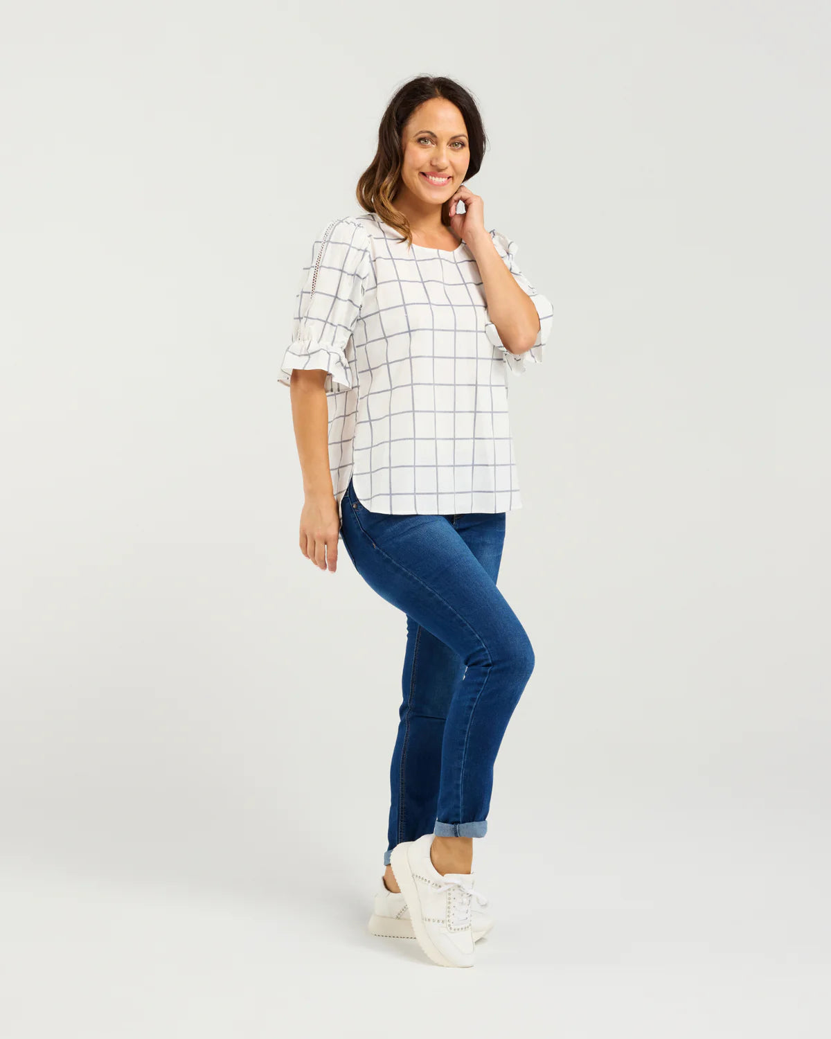 Sadie Top White Grid