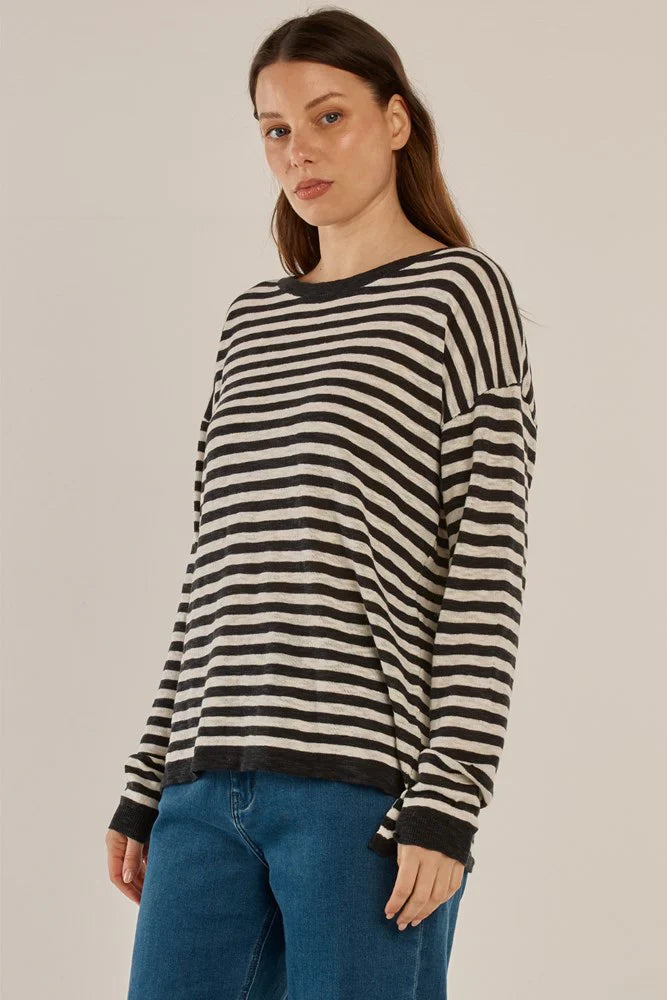Natasha Knit Top Black Off-white Stripe