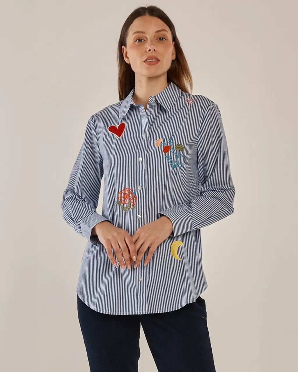 Amelia Shirt Floral Navy Stripe