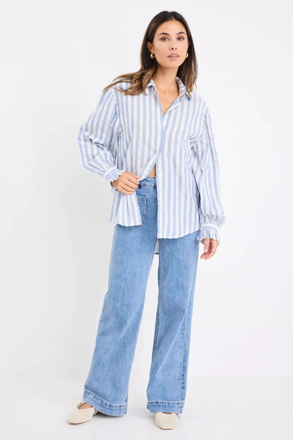 Connection Blue Stripe Drop Shoulder Long Sleeve Shirt