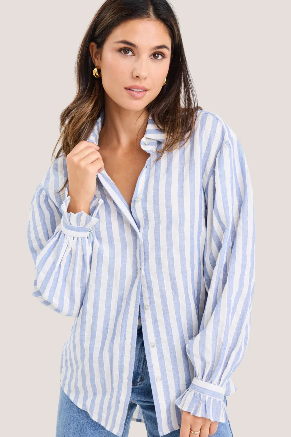 Connection Blue Stripe Drop Shoulder Long Sleeve Shirt