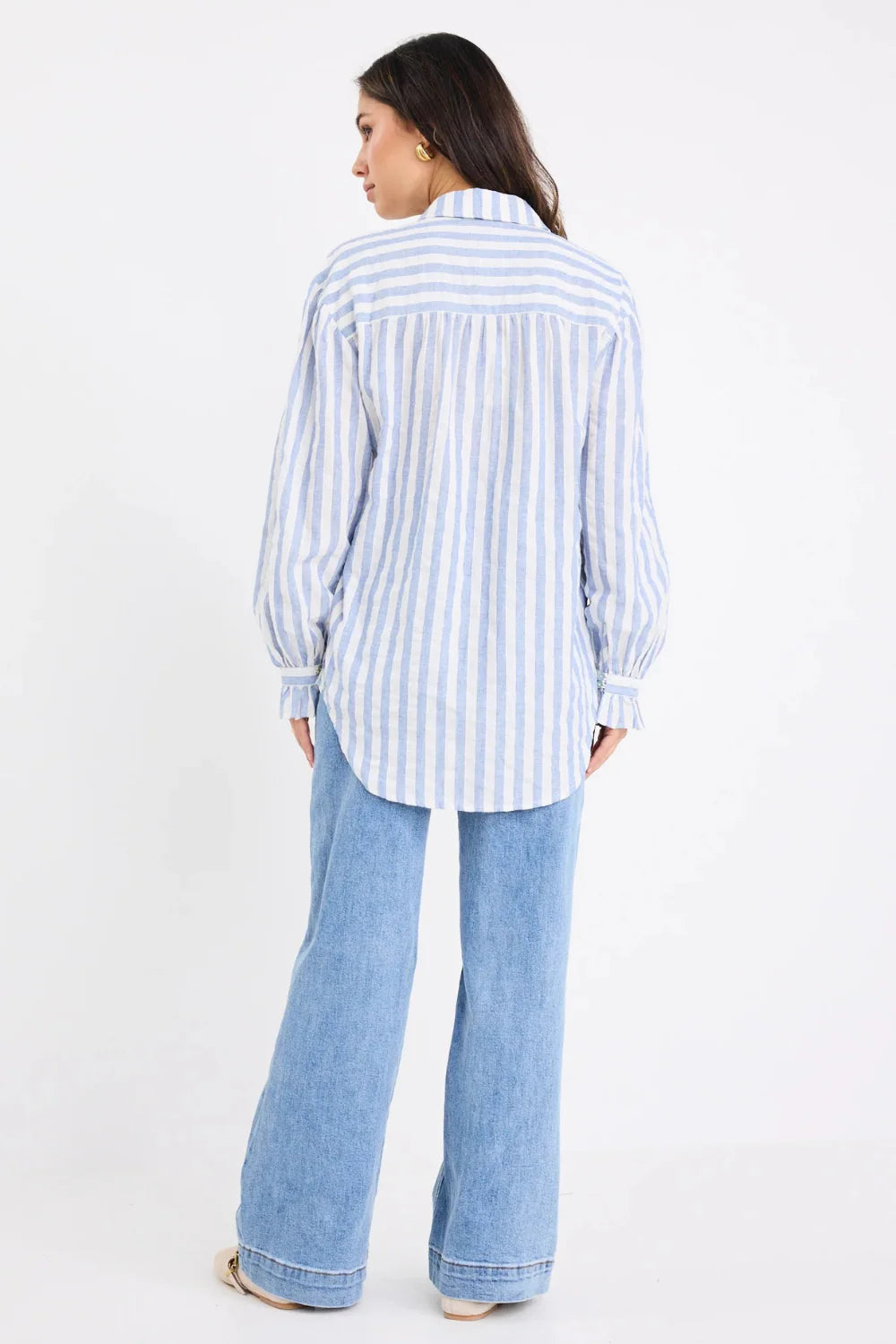 Connection Blue Stripe Drop Shoulder Long Sleeve Shirt