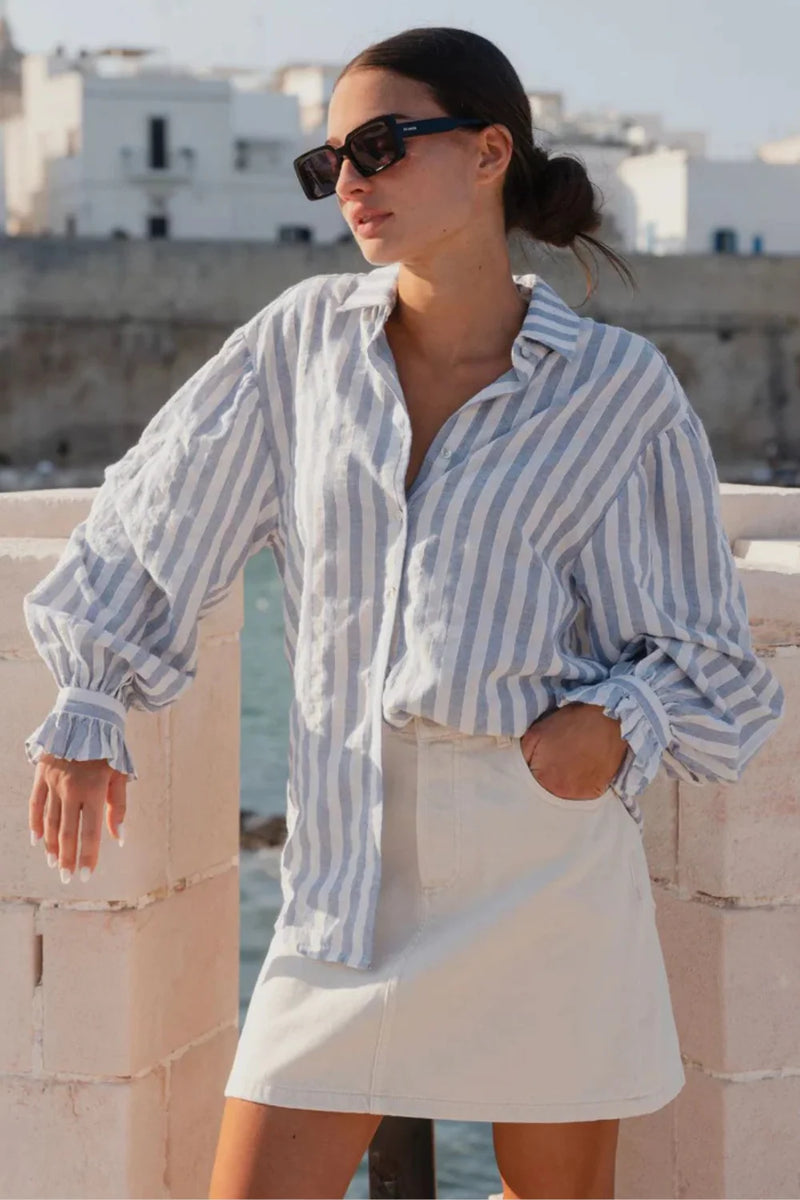 Connection Blue Stripe Drop Shoulder Long Sleeve Shirt
