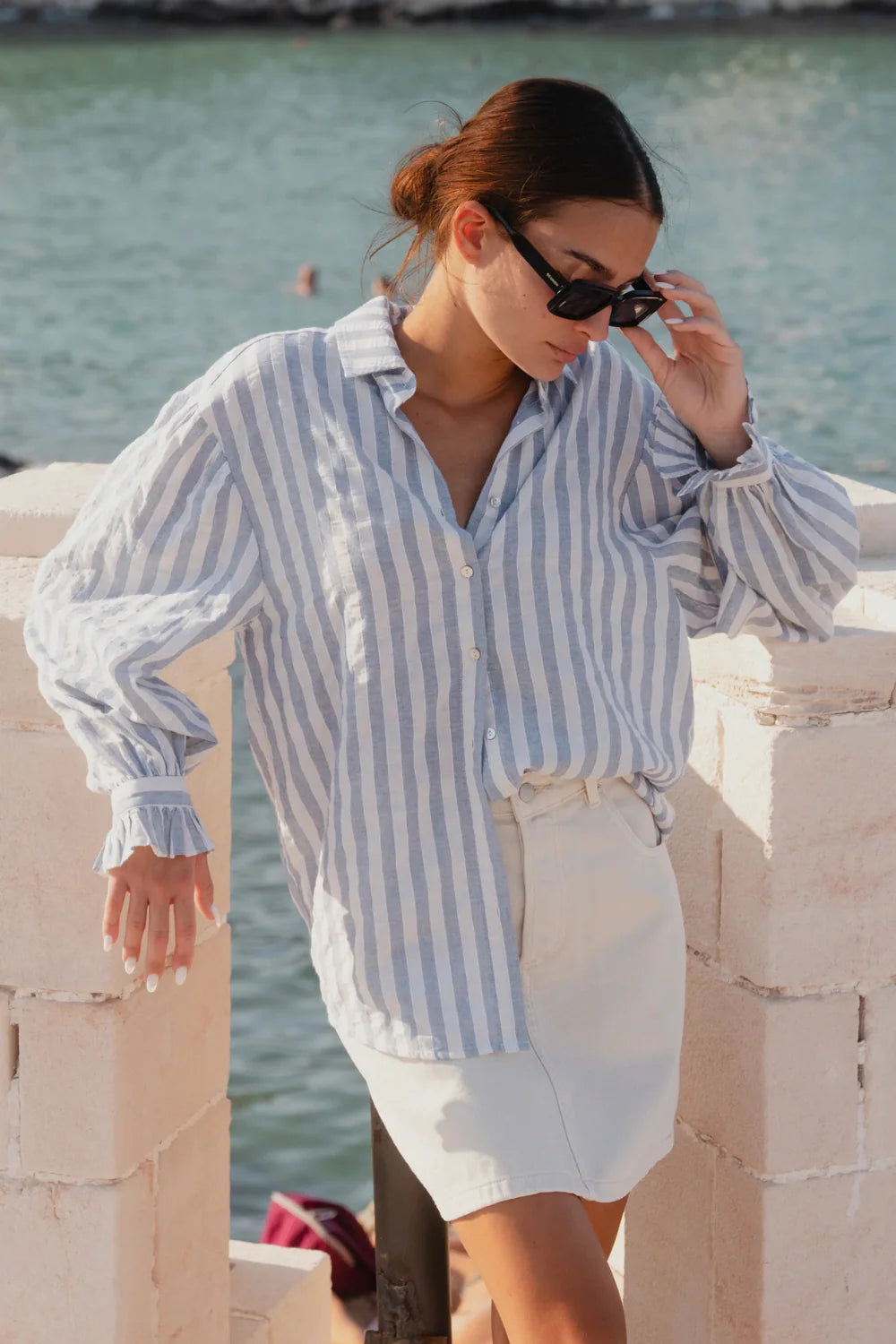 Connection Blue Stripe Drop Shoulder Long Sleeve Shirt