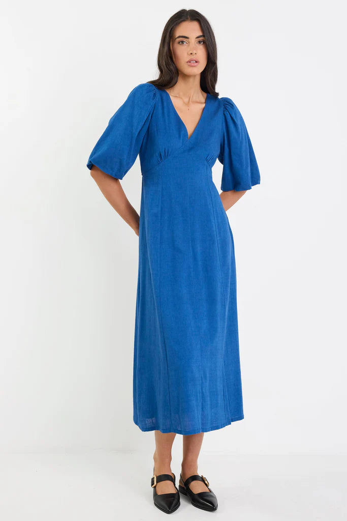 Port True Blue Mid Sleeve Button
Front Midi Dress