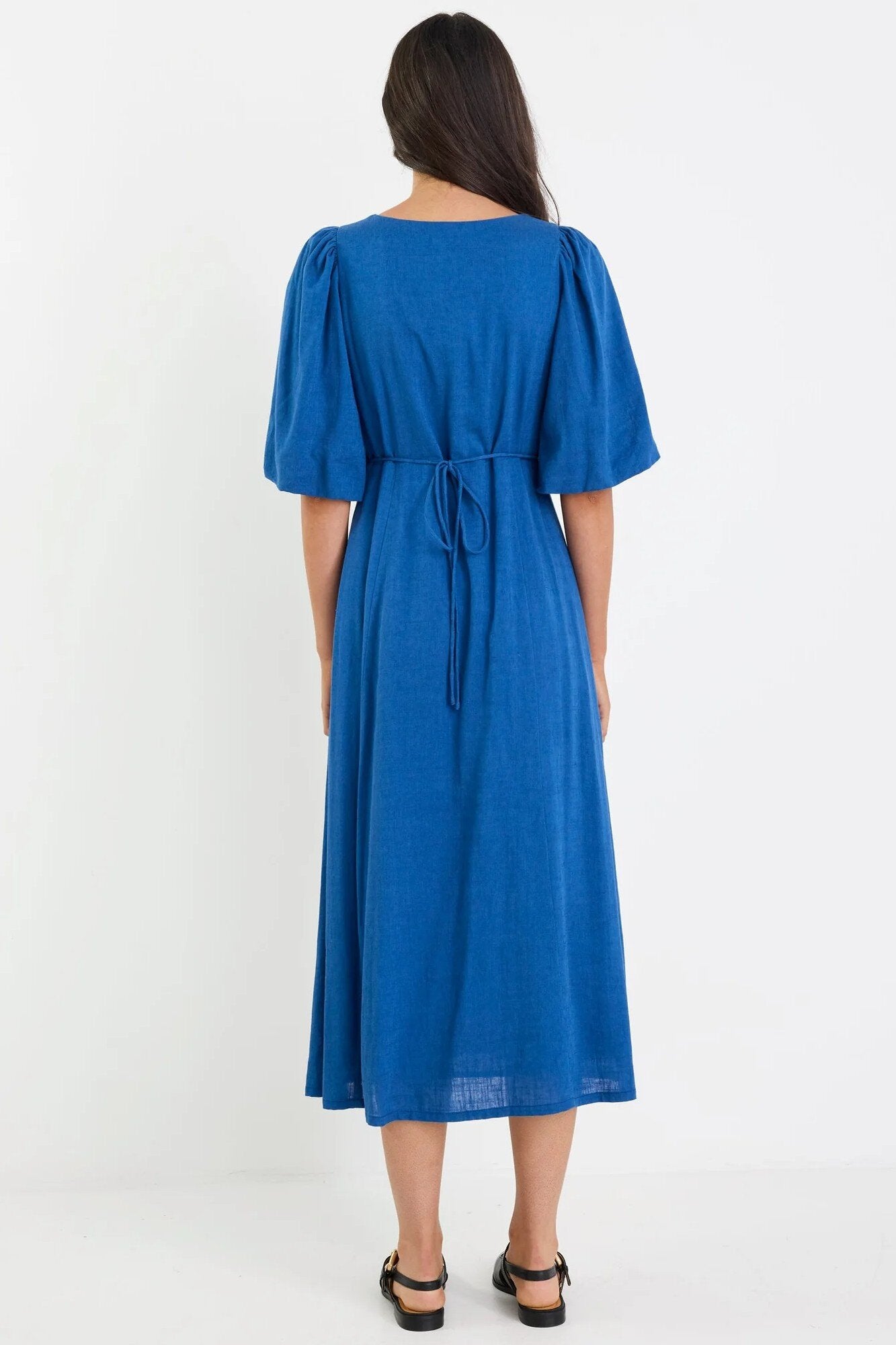 Port True Blue Mid Sleeve Button
Front Midi Dress