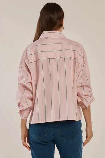 Erin Crop Shirt Pink/Chocolate Stripe