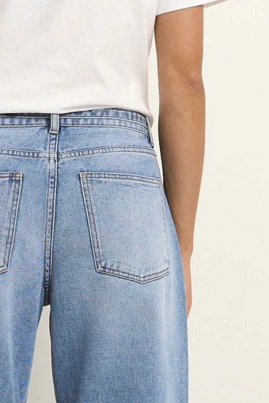 Campus Light Blue Tie Waist Barrel Jeans