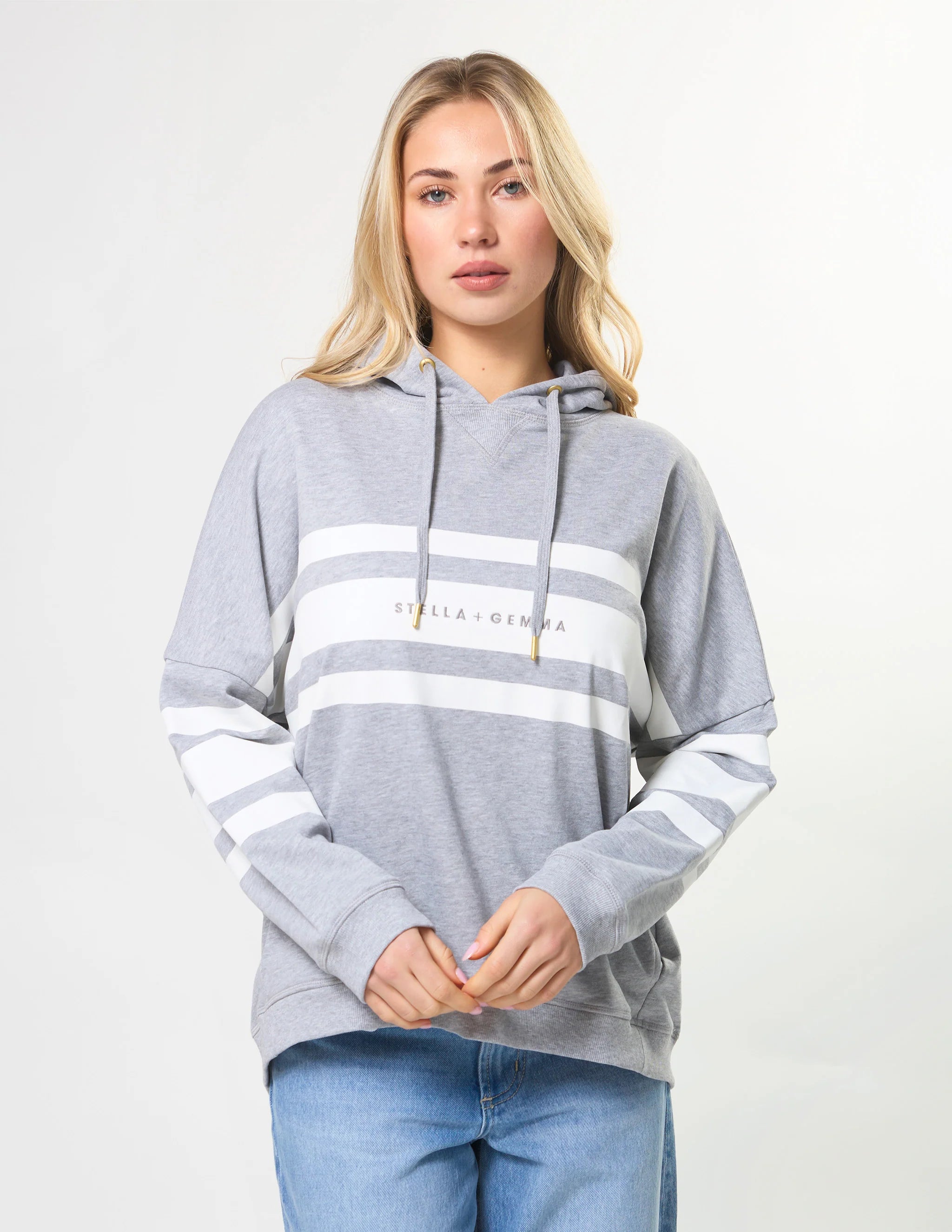 Newport Relaxed Hoodie Grey Marle Icon Stripe