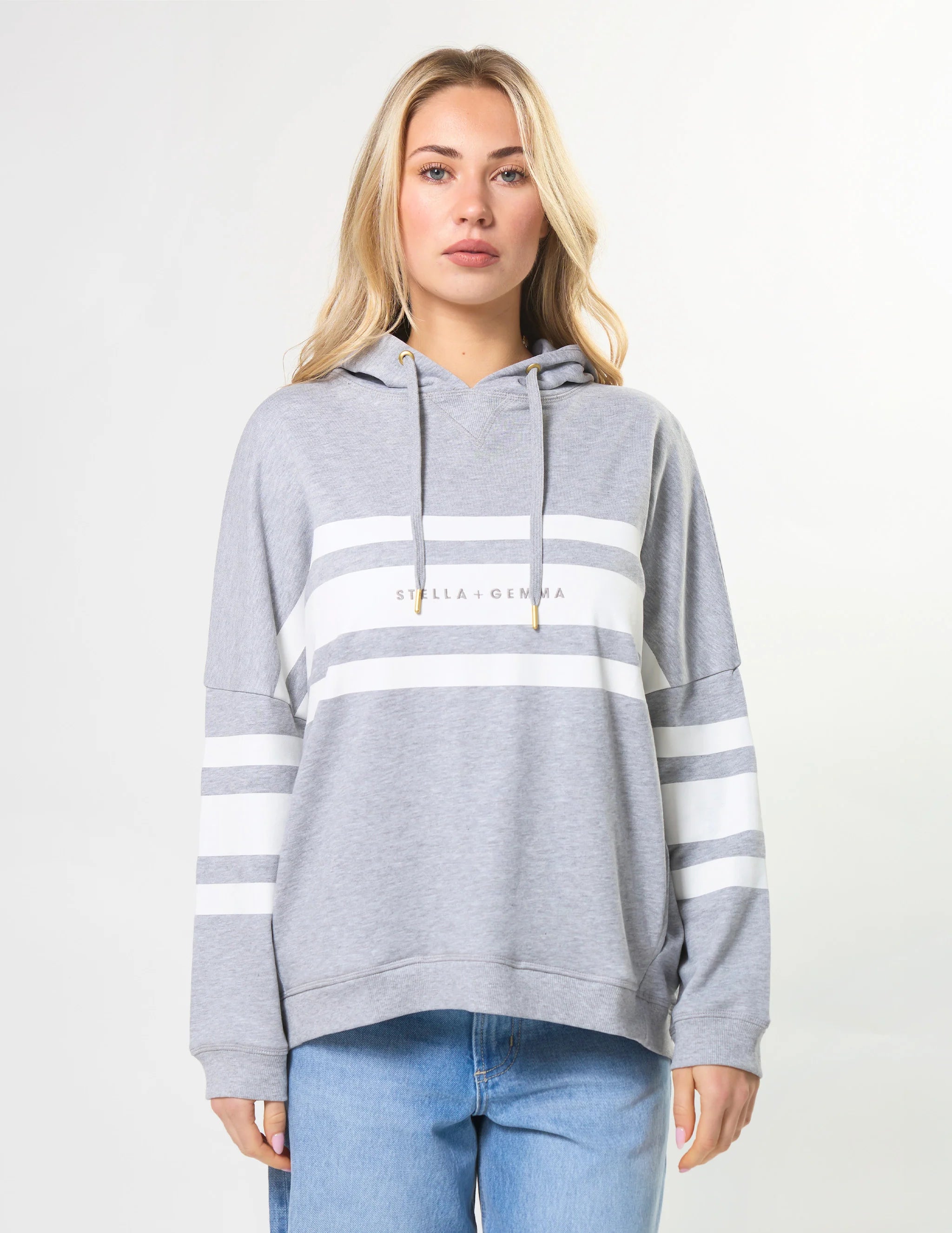 Newport Relaxed Hoodie Grey Marle Icon Stripe