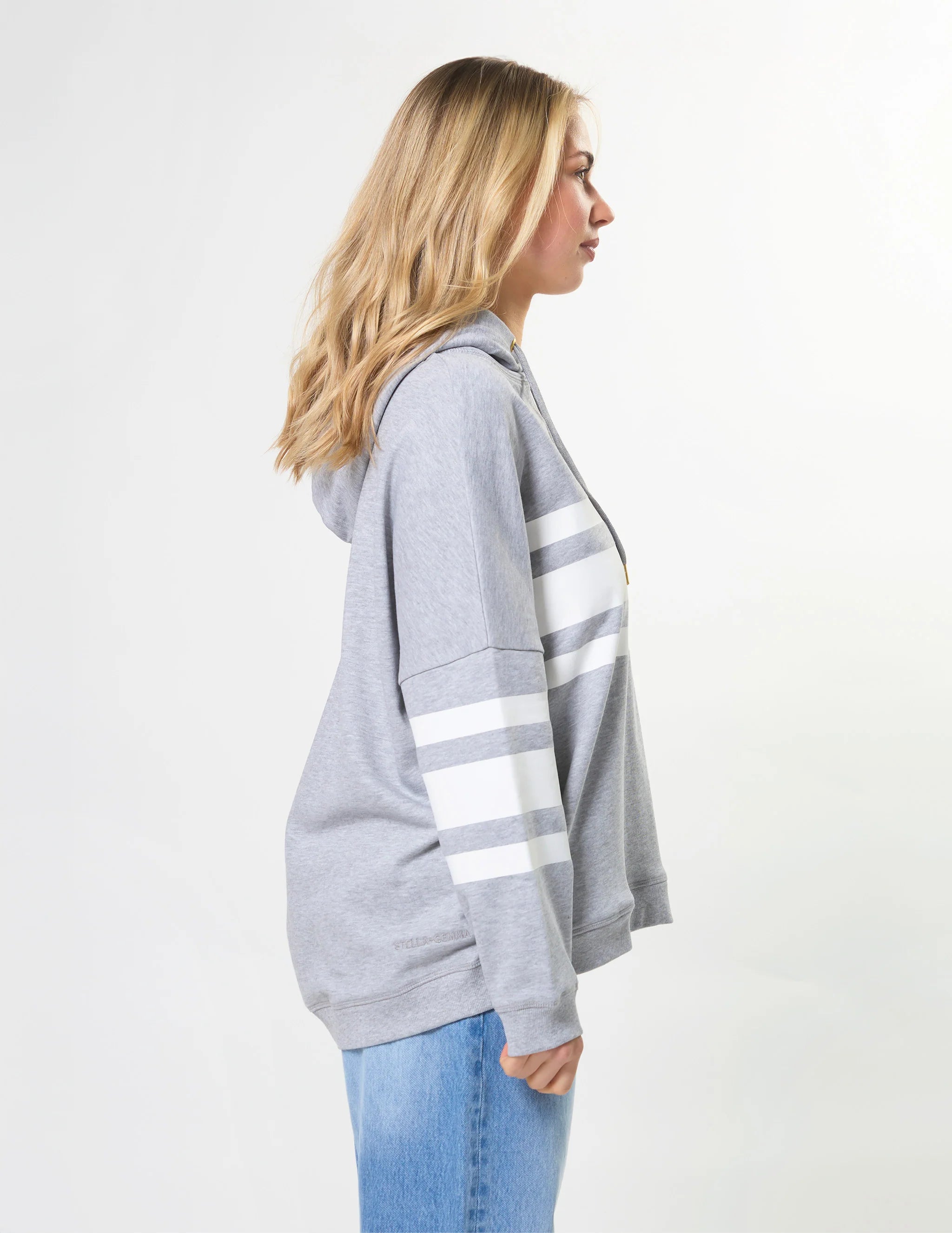 Newport Relaxed Hoodie Grey Marle Icon Stripe