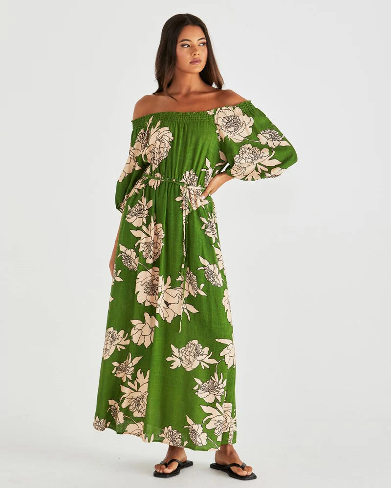 Antonie Off Shoulder Dress Moonflower Green