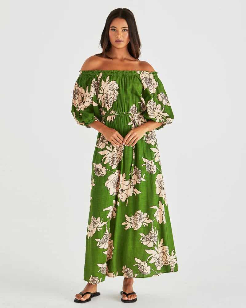Antonie Off Shoulder Dress Moonflower Green