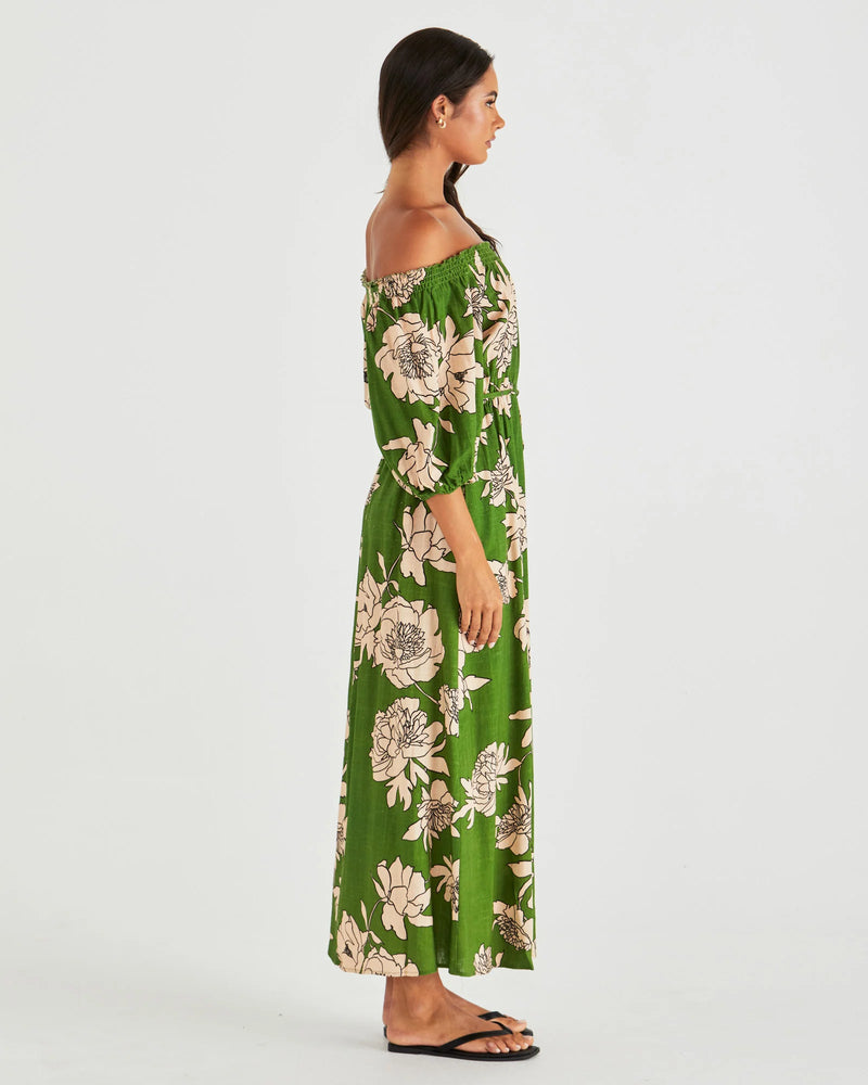 Antonie Off Shoulder Dress Moonflower Green