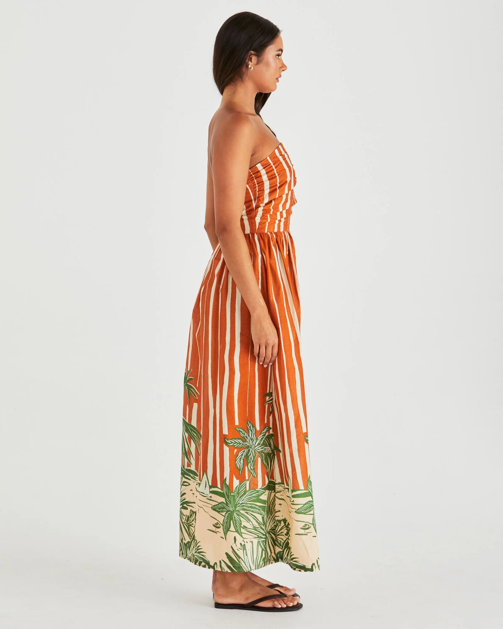 Mina Strapless Dress Palm Stripe Orange