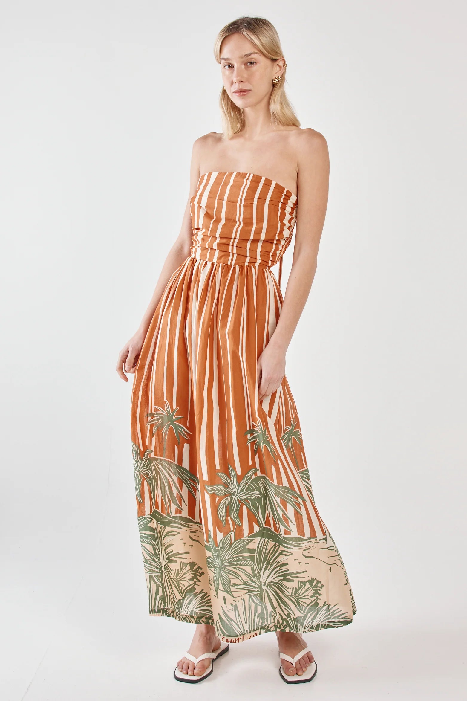 Mina Strapless Dress Palm Stripe Orange