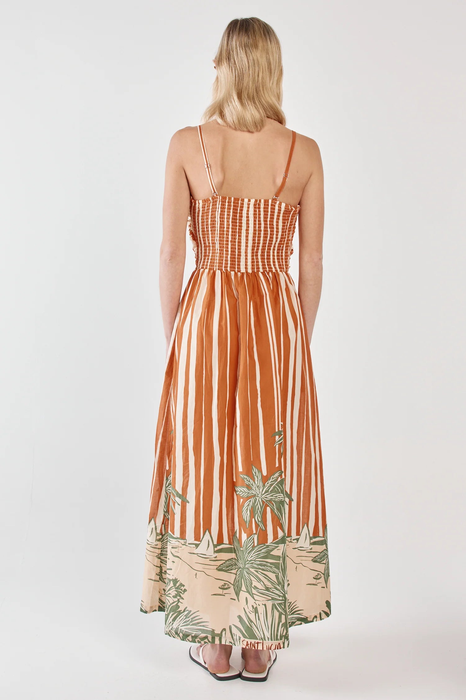 Mina Strapless Dress Palm Stripe Orange