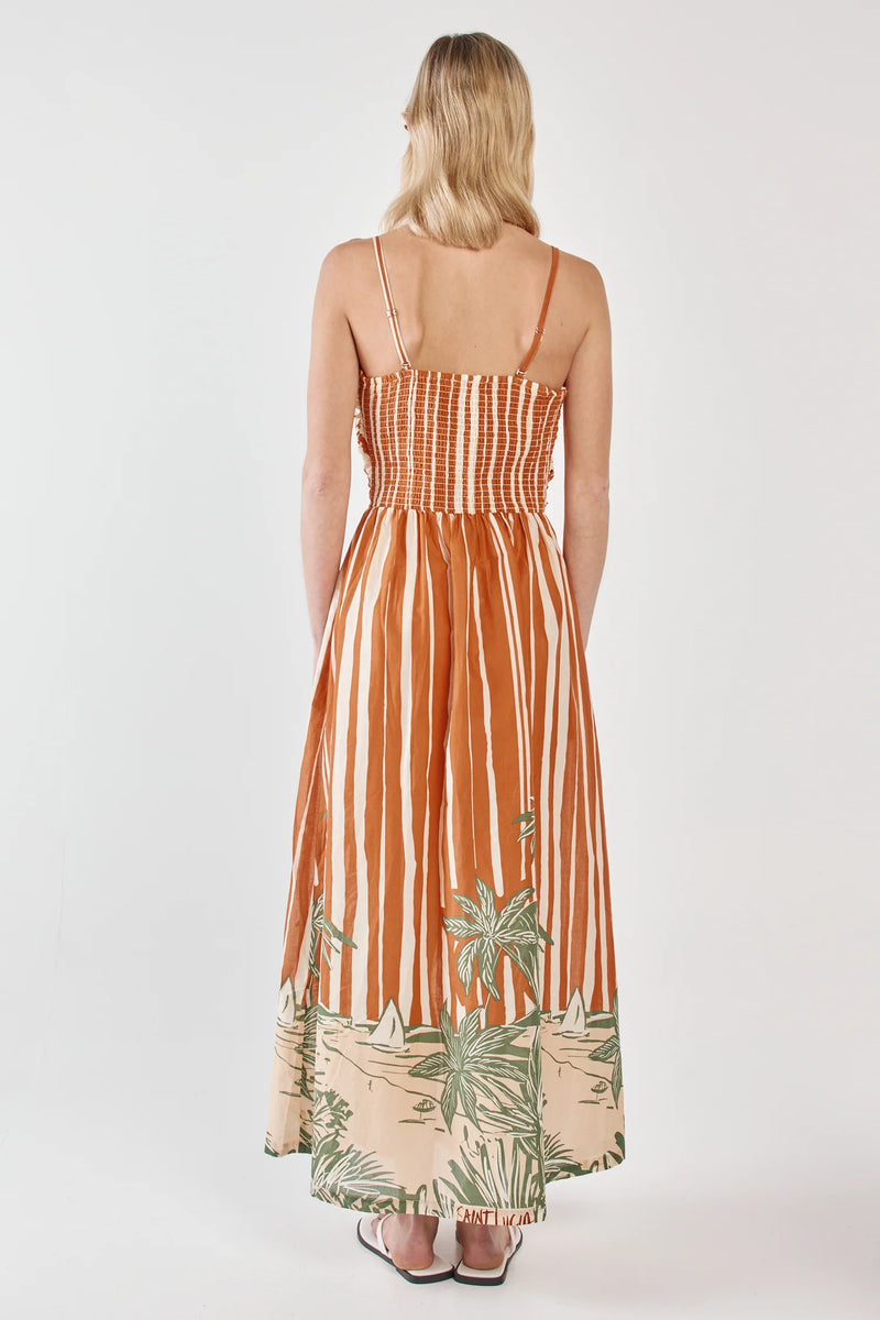 Mina Strapless Dress Palm Stripe Orange