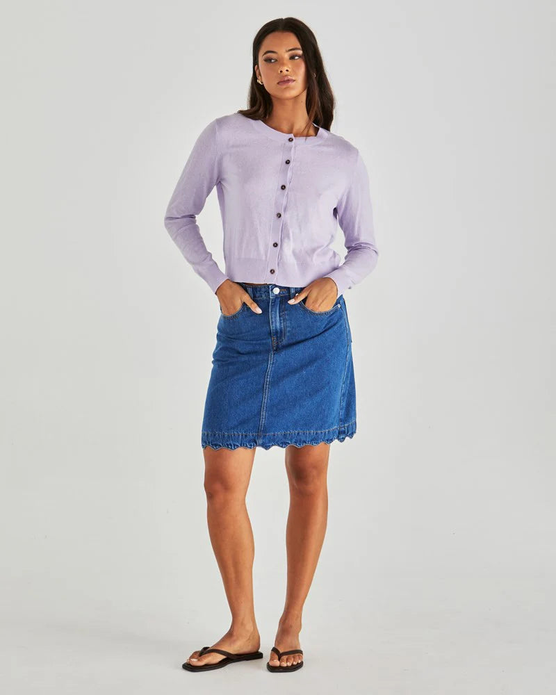 Vale Scalloped Denim Skirt Mid Blue Wash