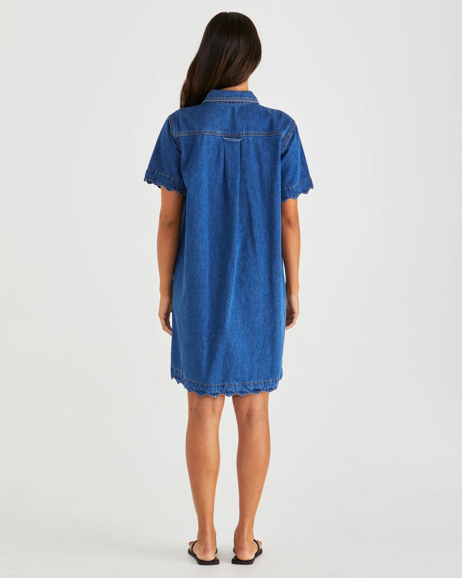 Vale Scalloped Denim Dress Mid Blue Wash
