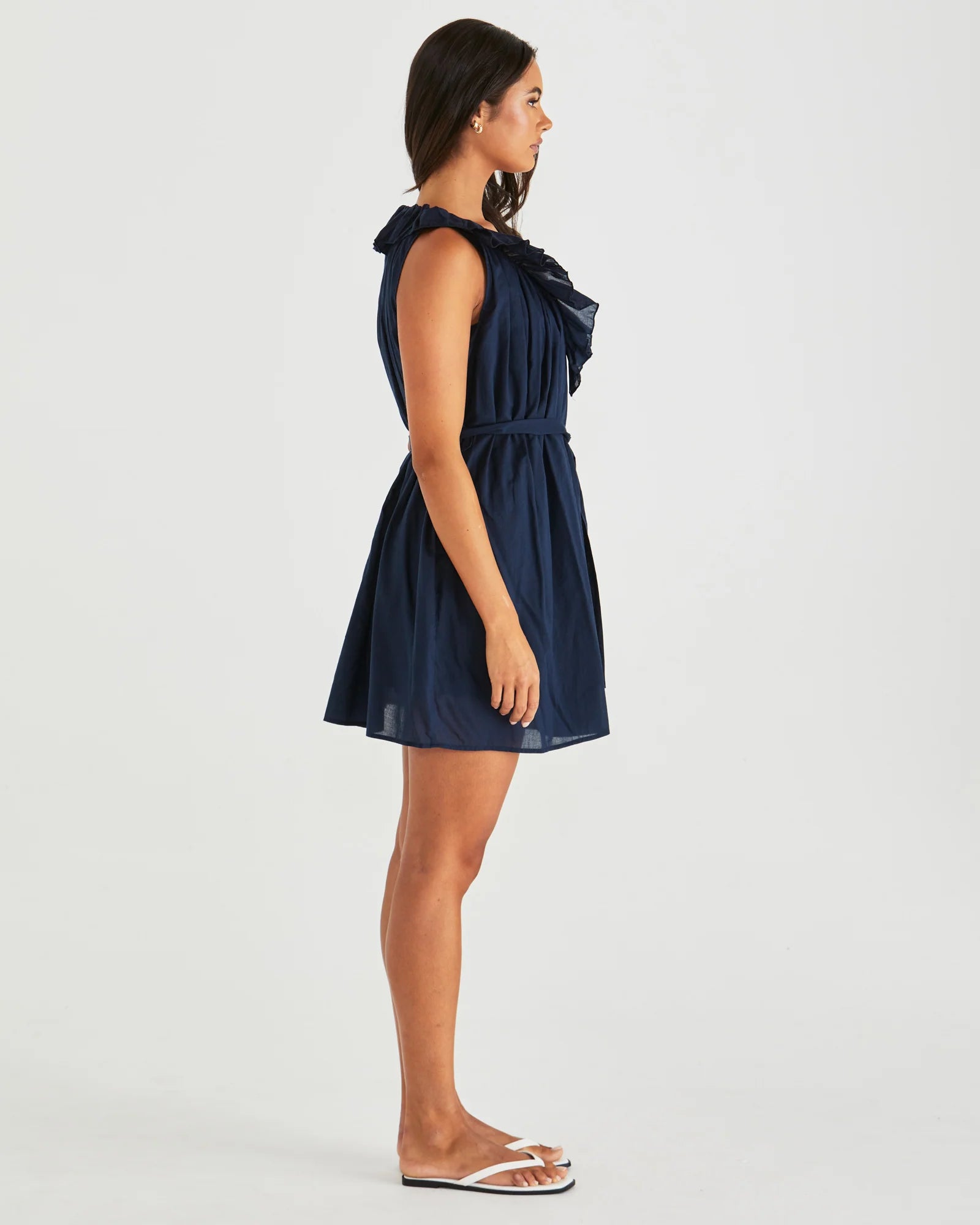 Belen Ruffled Neck Mini Dress Navy