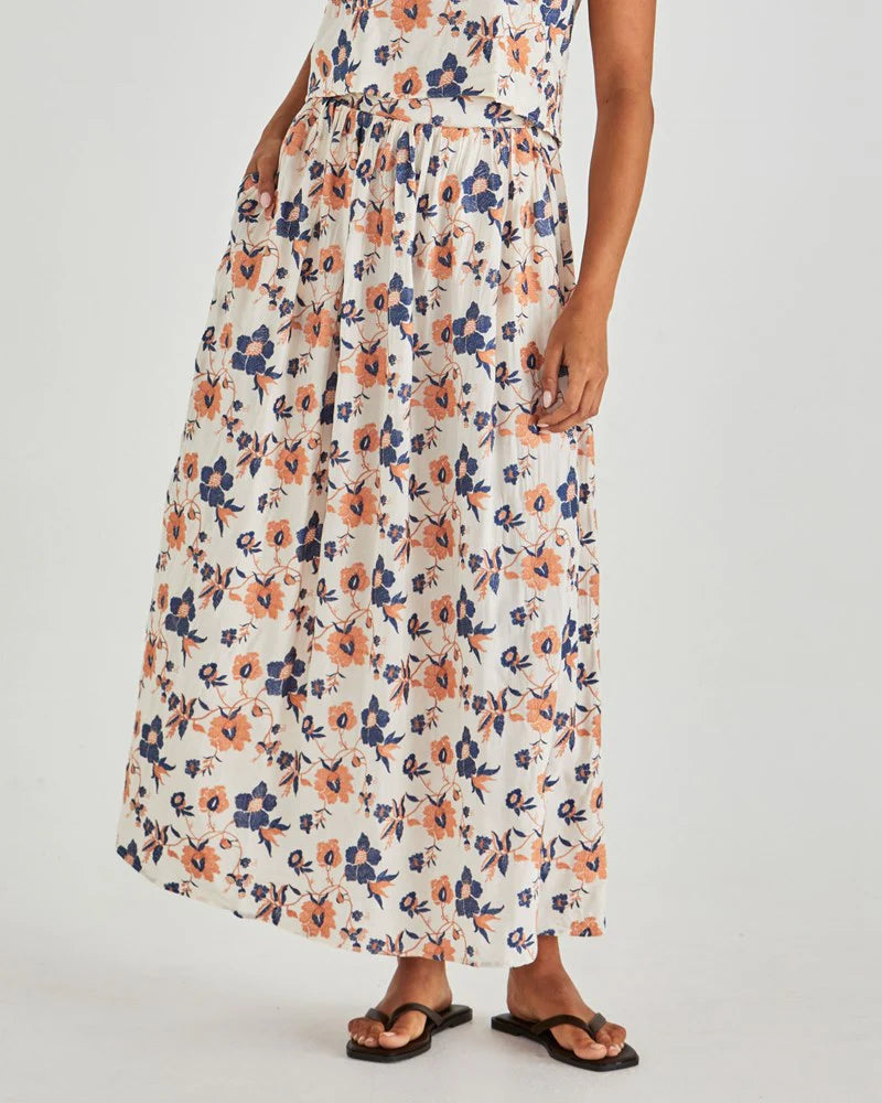 Luca Full Skirt Floral Embroidered Navy