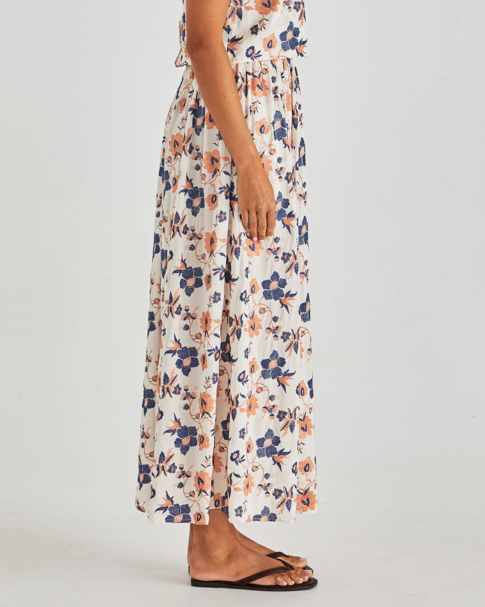 Luca Full Skirt Floral Embroidered Navy