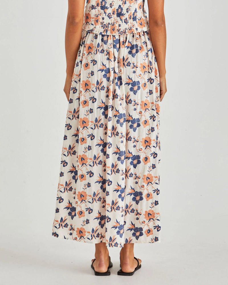 Luca Full Skirt Floral Embroidered Navy