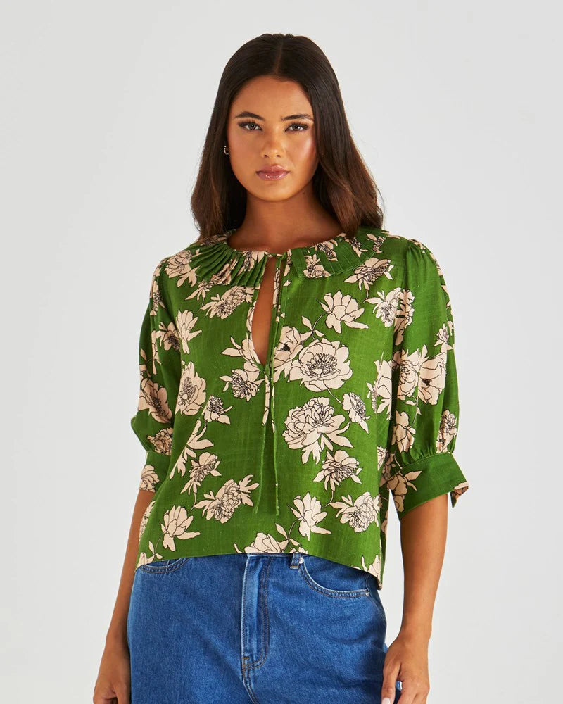 Antonie Pleated Blouse Moonflower Green