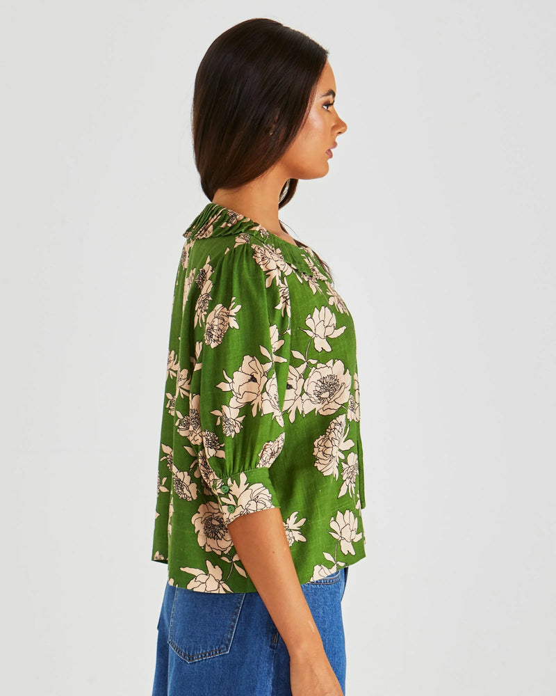 Antonie Pleated Blouse Moonflower Green
