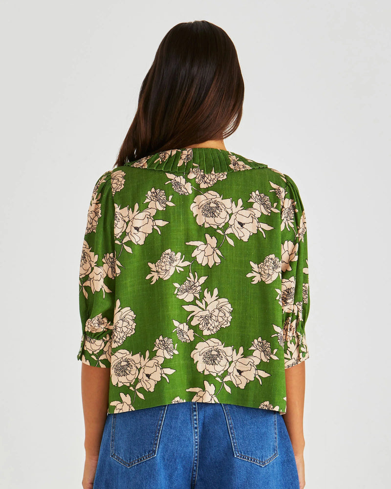 Antonie Pleated Blouse Moonflower Green