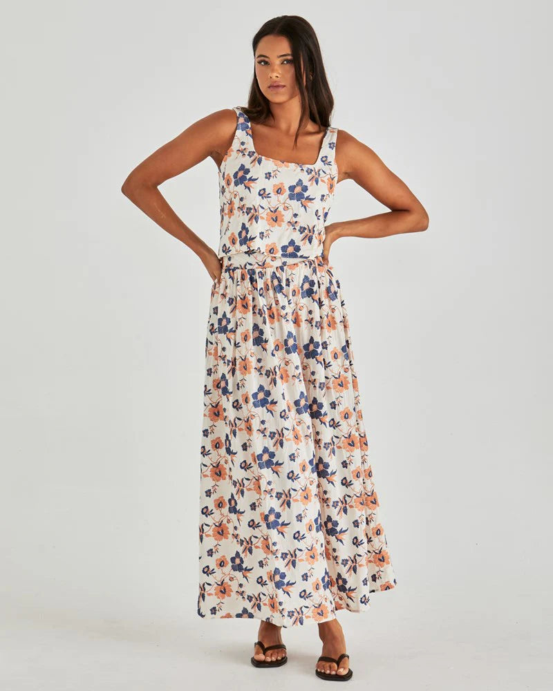 Luca Crop Top Floral Embroidery Navy