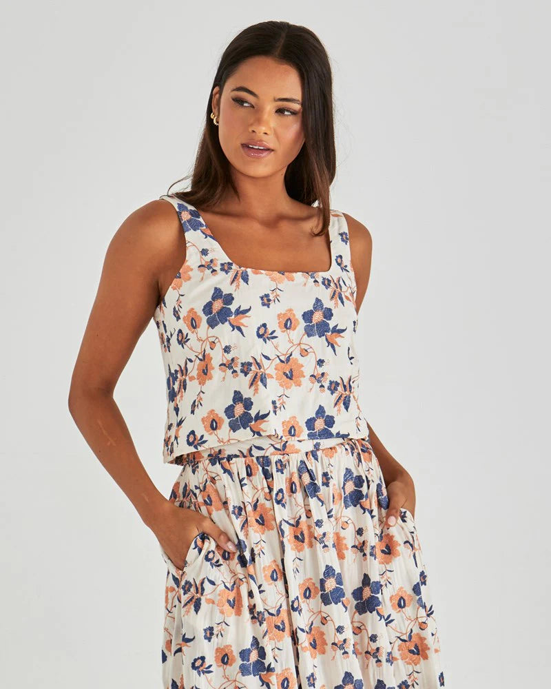 Luca Crop Top Floral Embroidery Navy