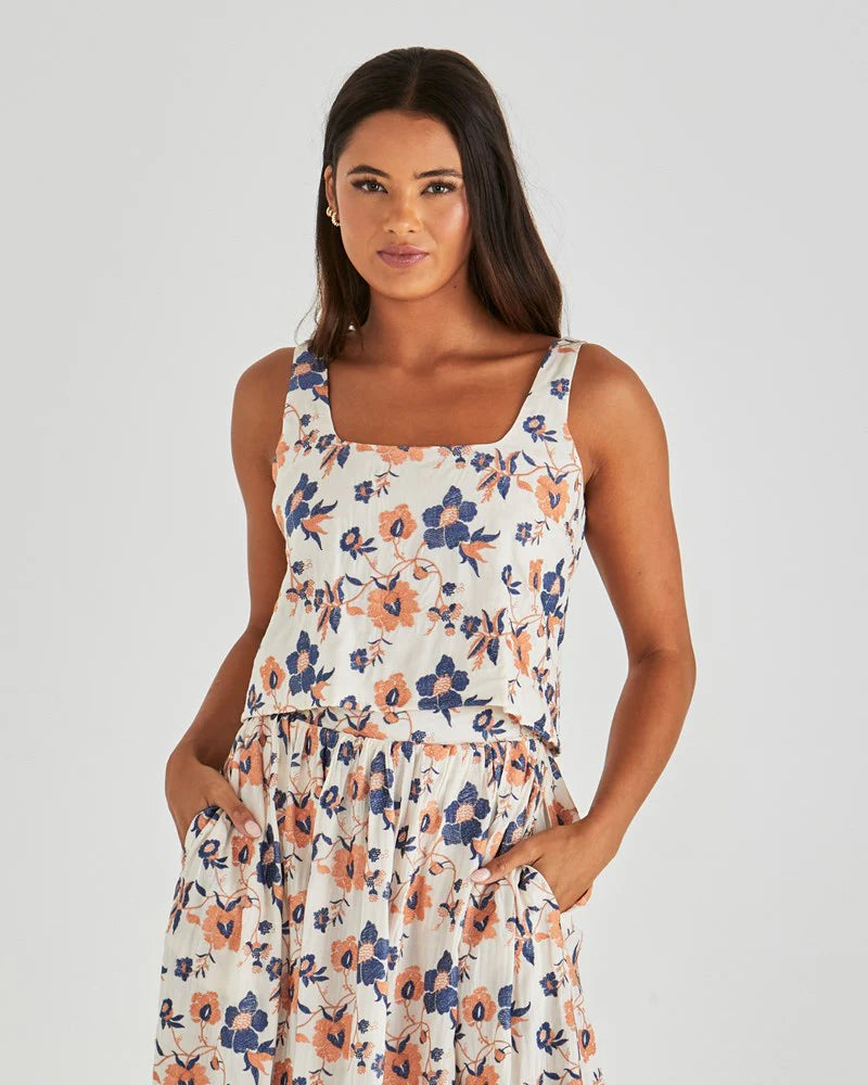 Luca Crop Top Floral Embroidery Navy